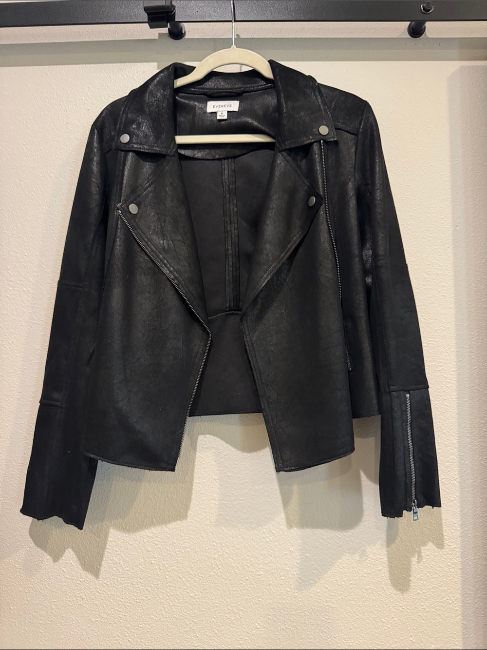 Evereve Black Faux Suede Moto Jacket with Zipper Cuffs